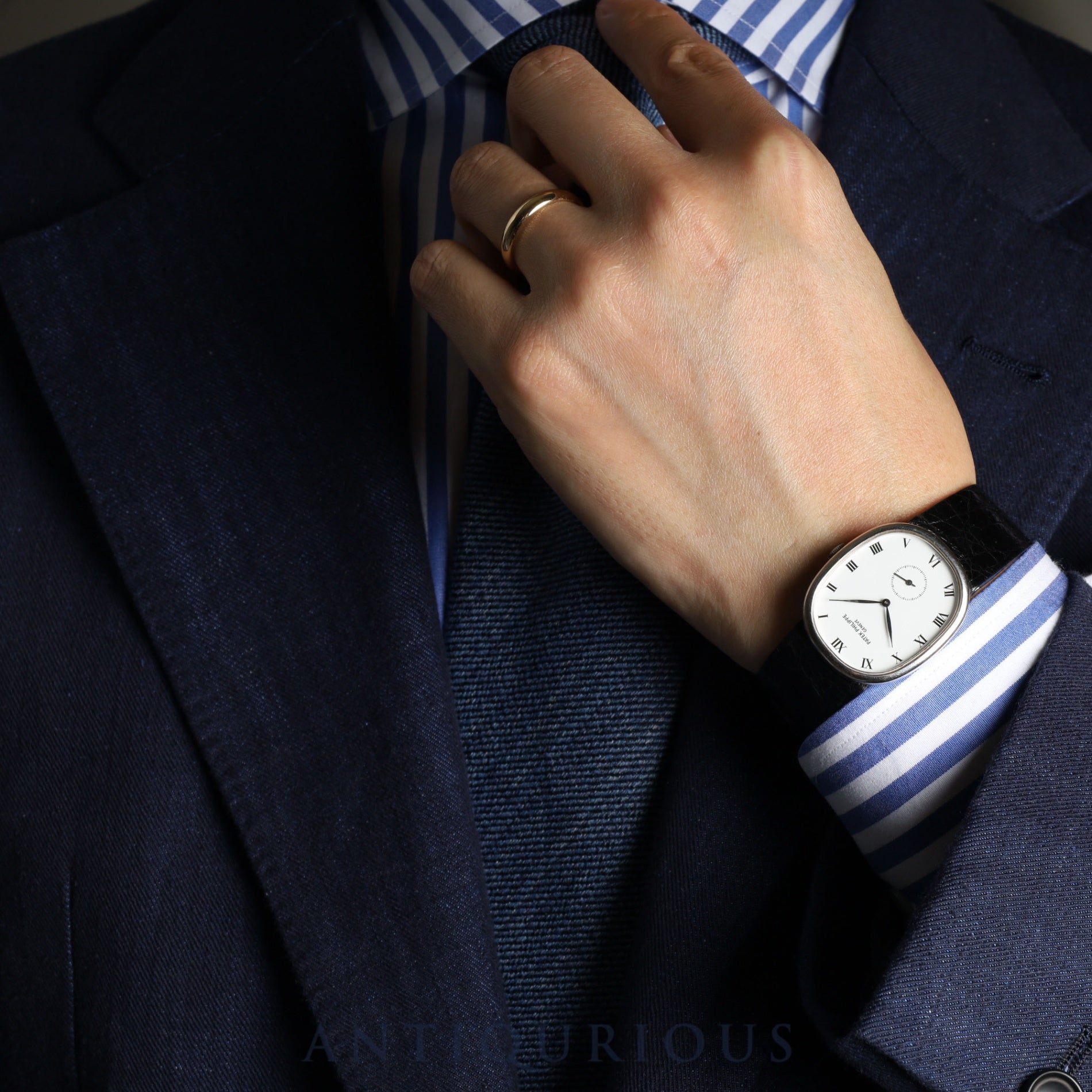 Patek Philippe Golden Ellipse 3948 Manual Winding Cal.215 WG Leather White Dial 1980s