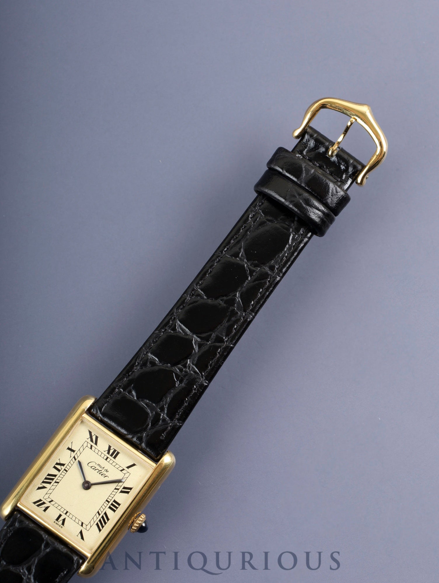 Cartier Must Tank LM, manual winding, Cal. 78-1, SV925, leather, genuine buckle (GP), ivory Roman dial, circa 1976-1981, overhauled and refinished to new condition.