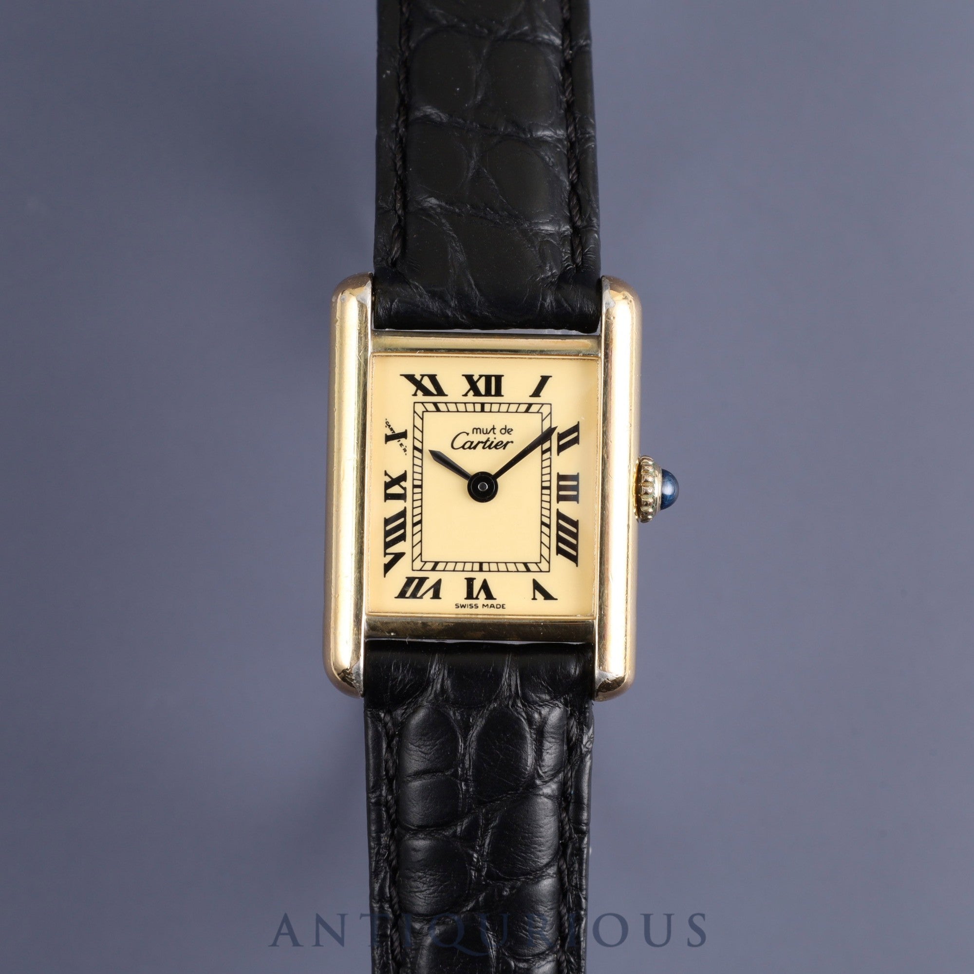 Cartier Must Tank SM 2974213 Manual winding V925 Leather Genuine D buckle (GP) Ivory Roman dial International permanent warranty (1982) Complete service completed at Cartier boutique