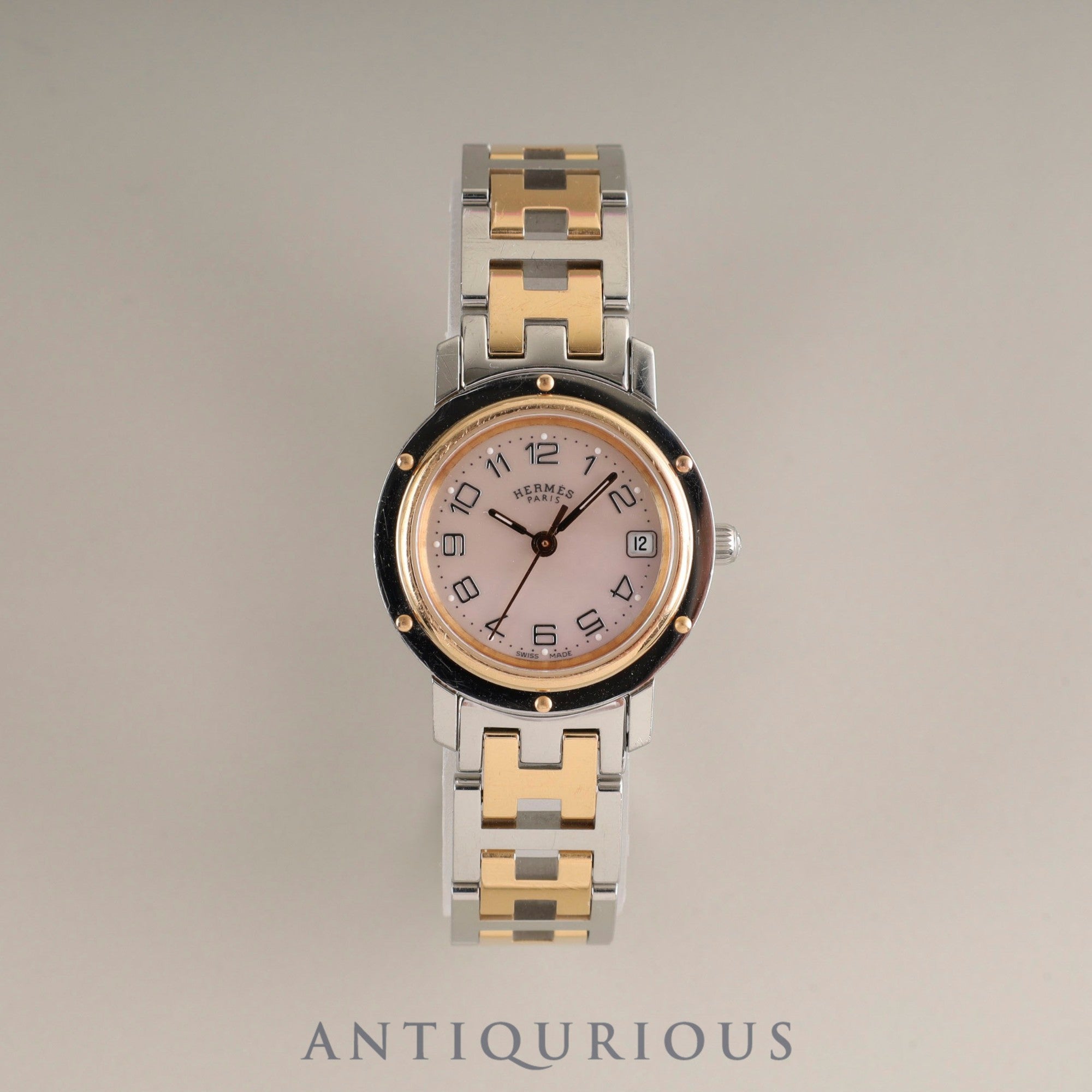 Hermes Clipper Nacle CL4.221 Quartz SS/GP Shell Arabic Dial Box Warranty Overhauled