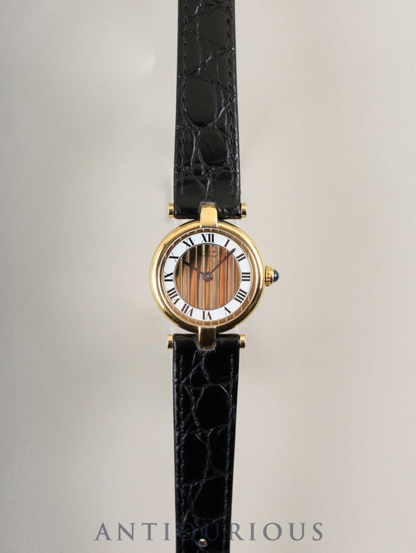 Cartier Must Vendôme VLC SM 1851 Quartz Caliber 690 SV925 Leather Strap with Genuine GP Buckle, Trinity Dial, Overhauled