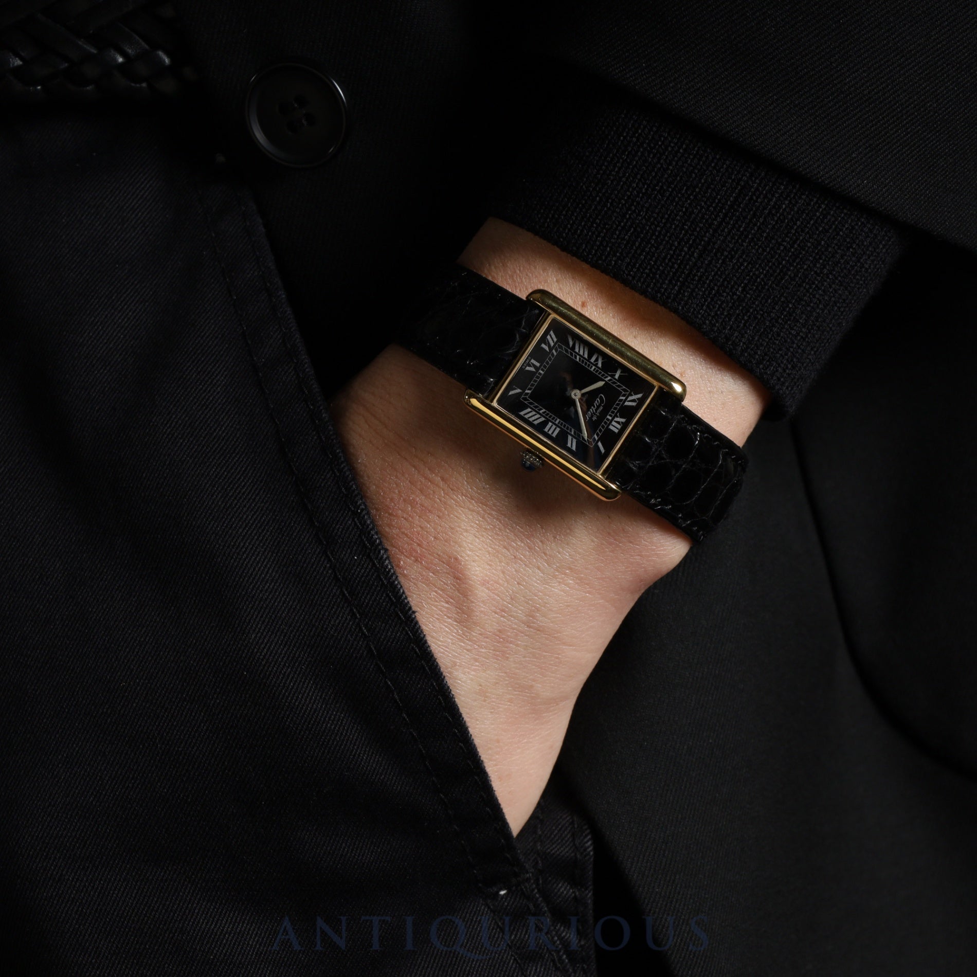 カルティエ マストタンク LM 手巻き Cal.- SV925 革 純正尾錠(GP)ブラックローマン文字盤 1976年頃~1981年頃 オーバーホール済み 新品仕上げ済み