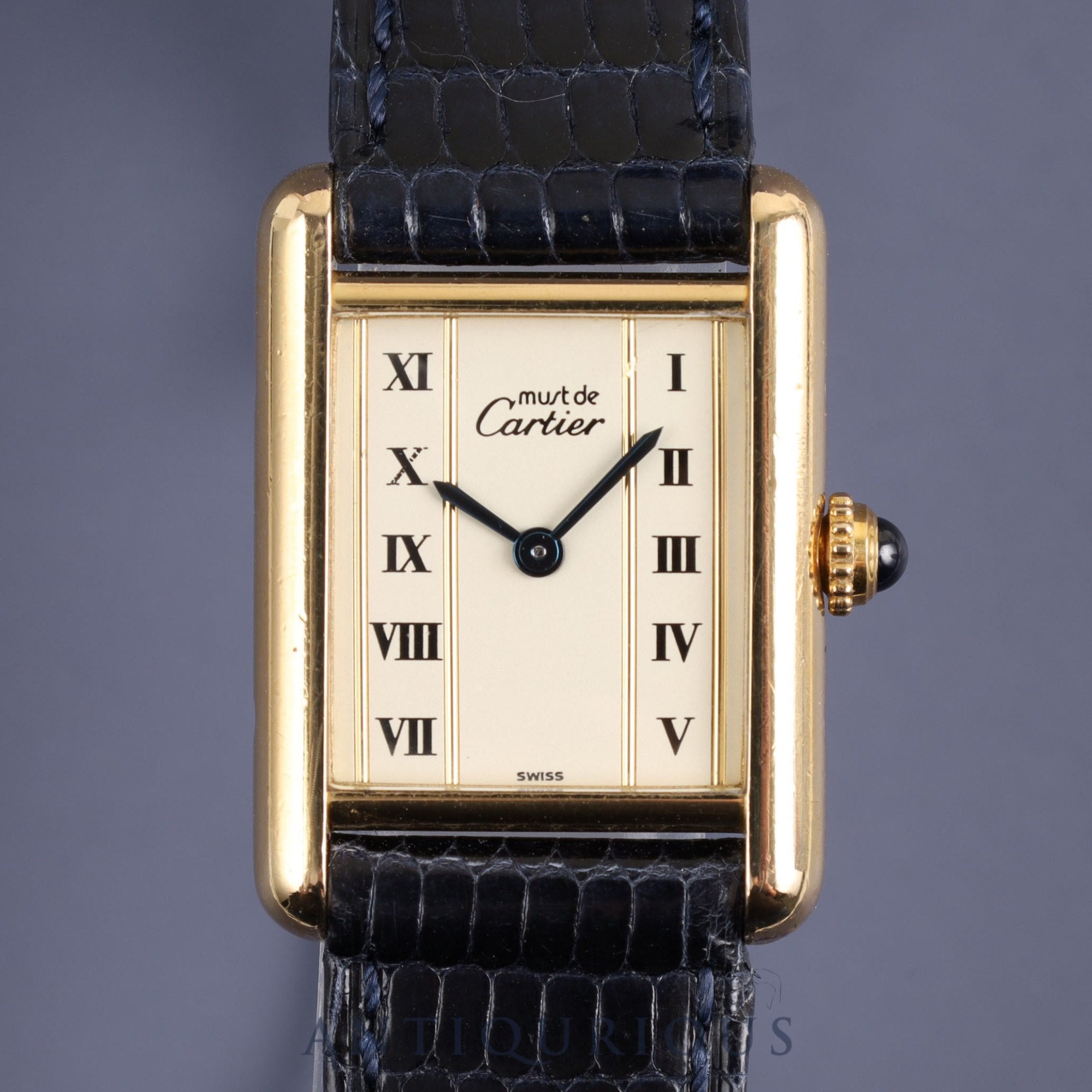 Cartier Must Tank SM 5057001 Quartz Cal.057 SV925 Leather Genuine Buckle (GP) Straight Roman Dial Overhauled