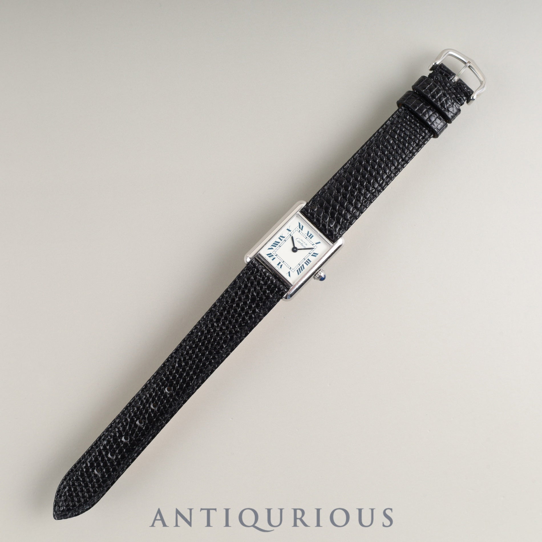 Cartier Must Tank SM 6057002 Quartz Caliber 057 SV925 Leather Strap with Genuine Stainless Steel Buckle, White Roman Dial (SWISS Marking), Overhauled and Finished to Look Like New