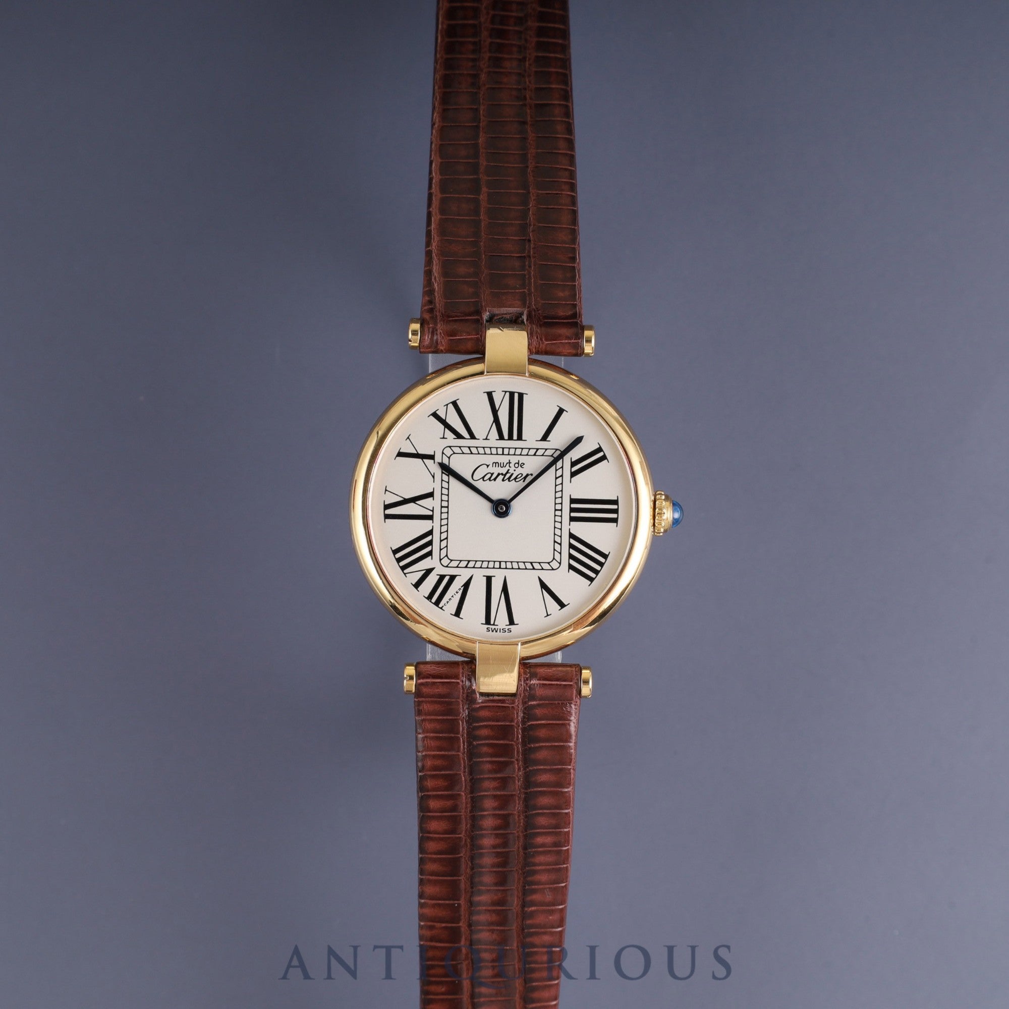Cartier Must Vendôme VLC LM 590003 Quartz Caliber 90 SV925 Leather Strap with Genuine GP Buckle, Opalescent Dial, Box, Warranty Card (1992) and Booklet, Overhauled
