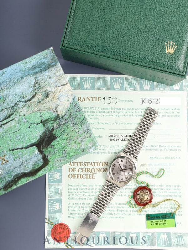 ロレックス デイトジャスト 16234 自動巻き Cal.3135 SS/WG SS シルバーローマン K番(2001年)箱 保証書(2003年)冊子 タグ オーバーホール済み