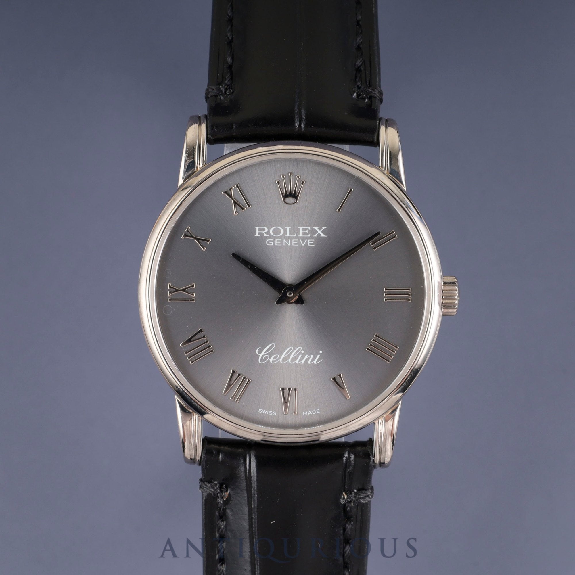 ロレックス チェリーニ 5116/9 手巻き Cal.1602 750 革 純正尾錠(750) グレーローマン文字盤 箱 保証書(2011年) オーバーホール済み