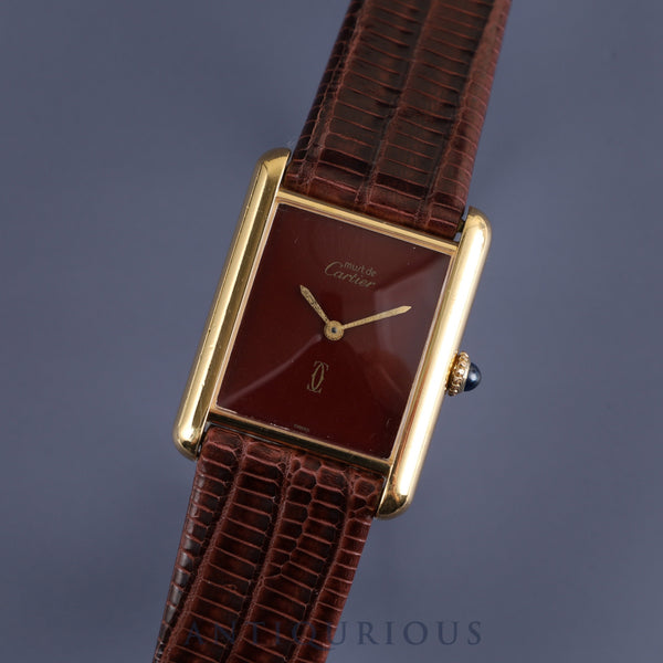 Cartier Must Tank LM Manual winding Cal.78-1 SV925 Leather Genuine buckle (GP) Garnet dial Bordeaux dial Overhauled New finish