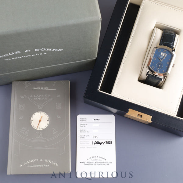A. Lange & Söhne Grand Arcade 106.027 Manual winding Cal.L911.4 K18WG Genuine leather strap Genuine buckle (750) Blue dial Box Warranty (2003) Overhauled