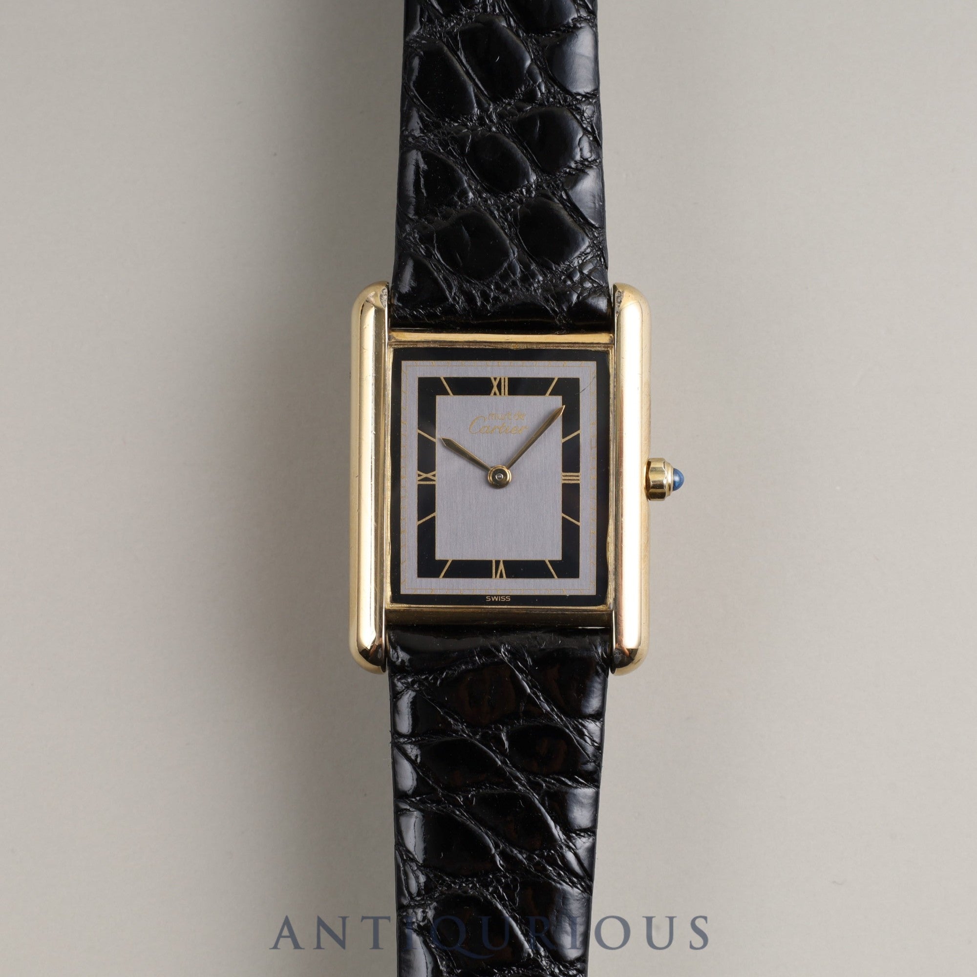 Cartier Must Tank LM QZ 6 81006 Cal.81 SV925 Leather Genuine Buckle (GP) Grey Roman Dial