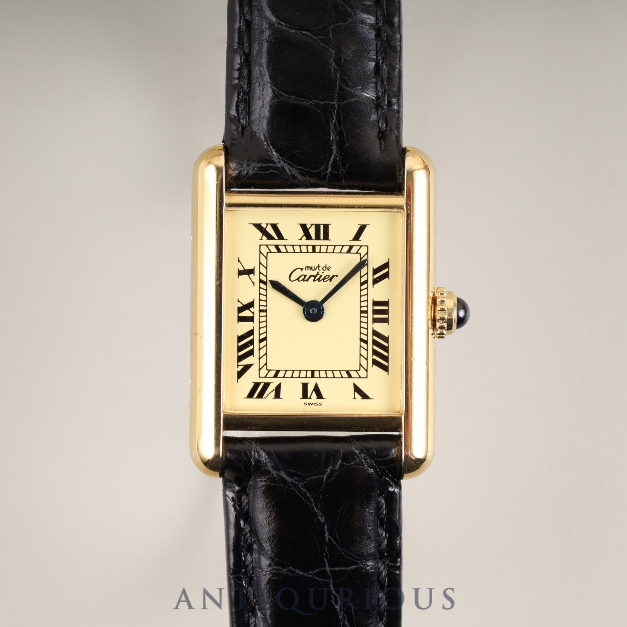 Cartier Must Tank SM W1003154 / 1613 Quartz Cal.057 SV925 Leather Genuine D-buckle (GP) Ivory Roman Dial Box Booklet Warranty (1997) Overhauled