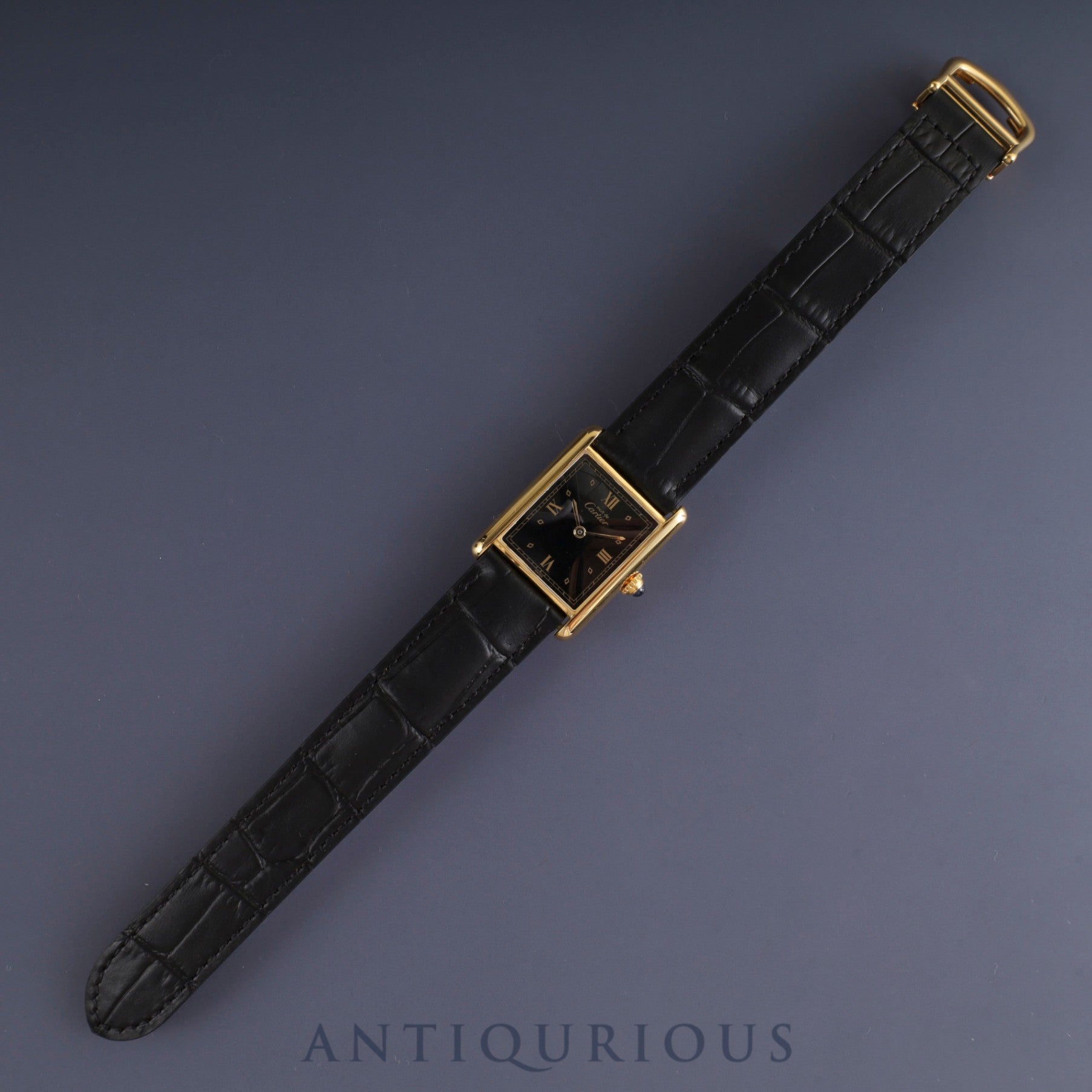 カルティエ マストタンク LM W1001254 / 590005 クォーツ Cal.90 SV925 革 純正Dバックル(GP) ブラック飛びローマン文字盤 保証書(1990年) オーバーホール済み 新品仕上げ済み