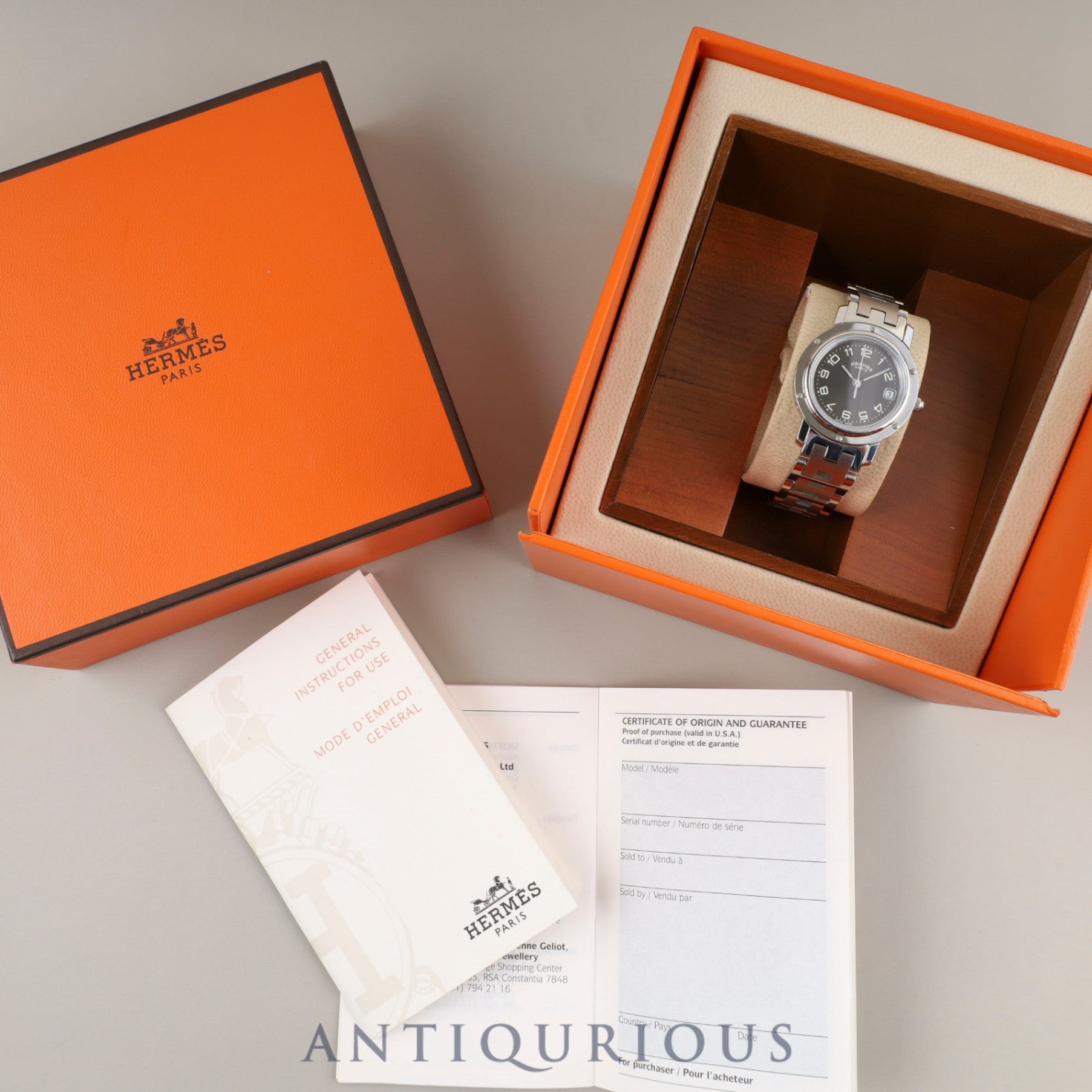 エルメス クリッパー CL4.210 クォーツ SS SS グレー文字盤 箱 保証書 冊子 オーバーホール済み
