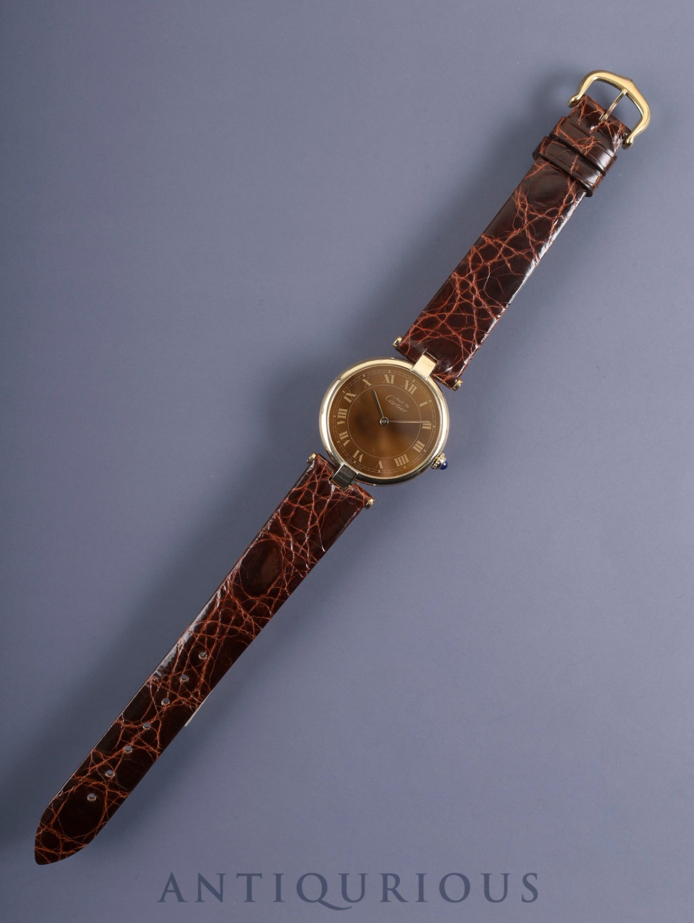 カルティエ マスト ヴァンドーム VLC LM 17 クォーツ SV925 革 純正尾錠(GP)マホガニー文字盤 保証書(1982年) カルティエブティックにてコンプリートサービス済み