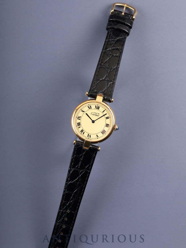 Cartier Must Vendôme VLC LM 590003 Quartz SV925 Leather Strap with Genuine GP Buckle Ivory Roman Dial Completely Serviced (Full Maintenance) at a Cartier Boutique