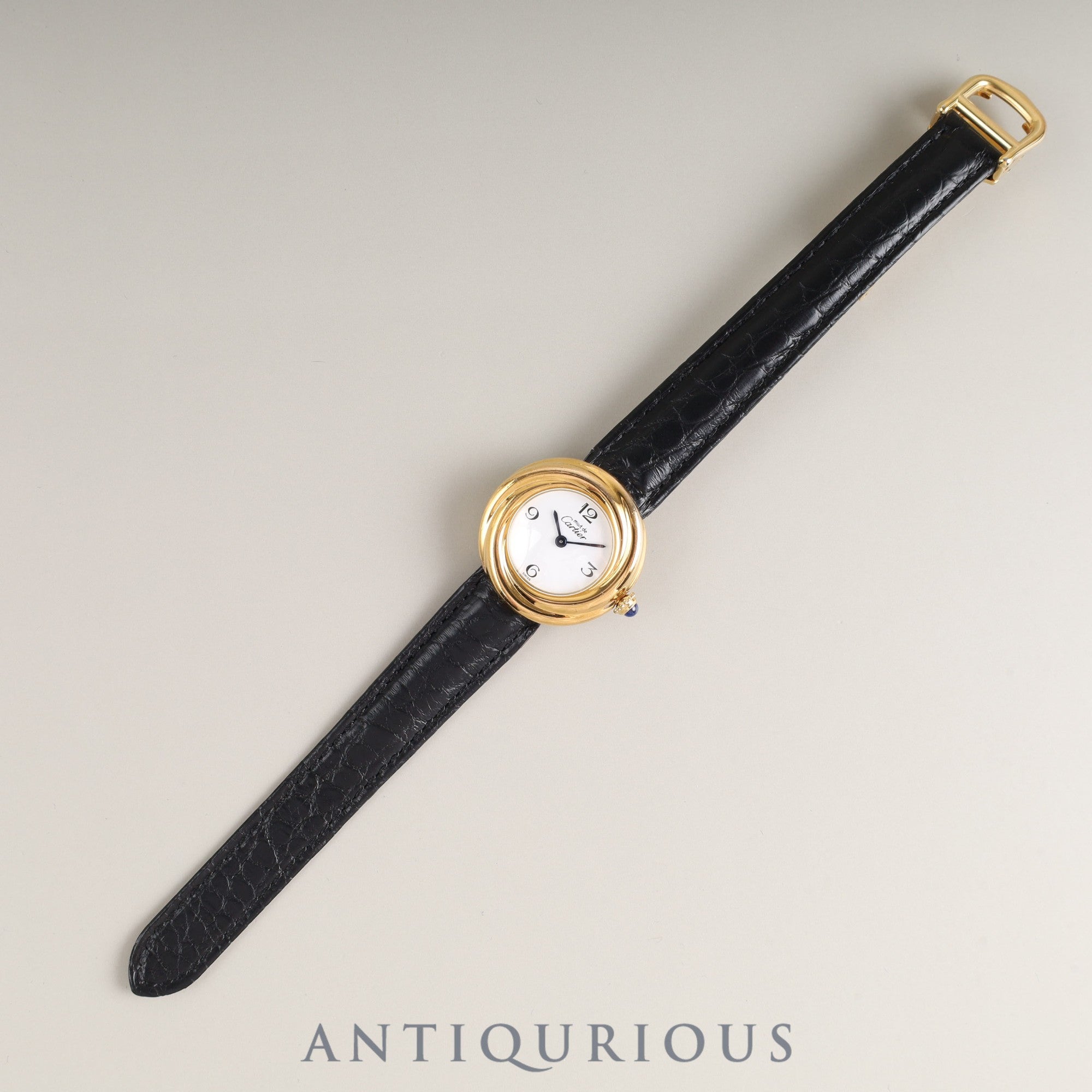 カルティエ マストトリニティ 2735 クォーツ Cal.157 SV925 革 純正Dバックル(GP)ホワイト飛びアラビア文字盤 オーバーホール済み