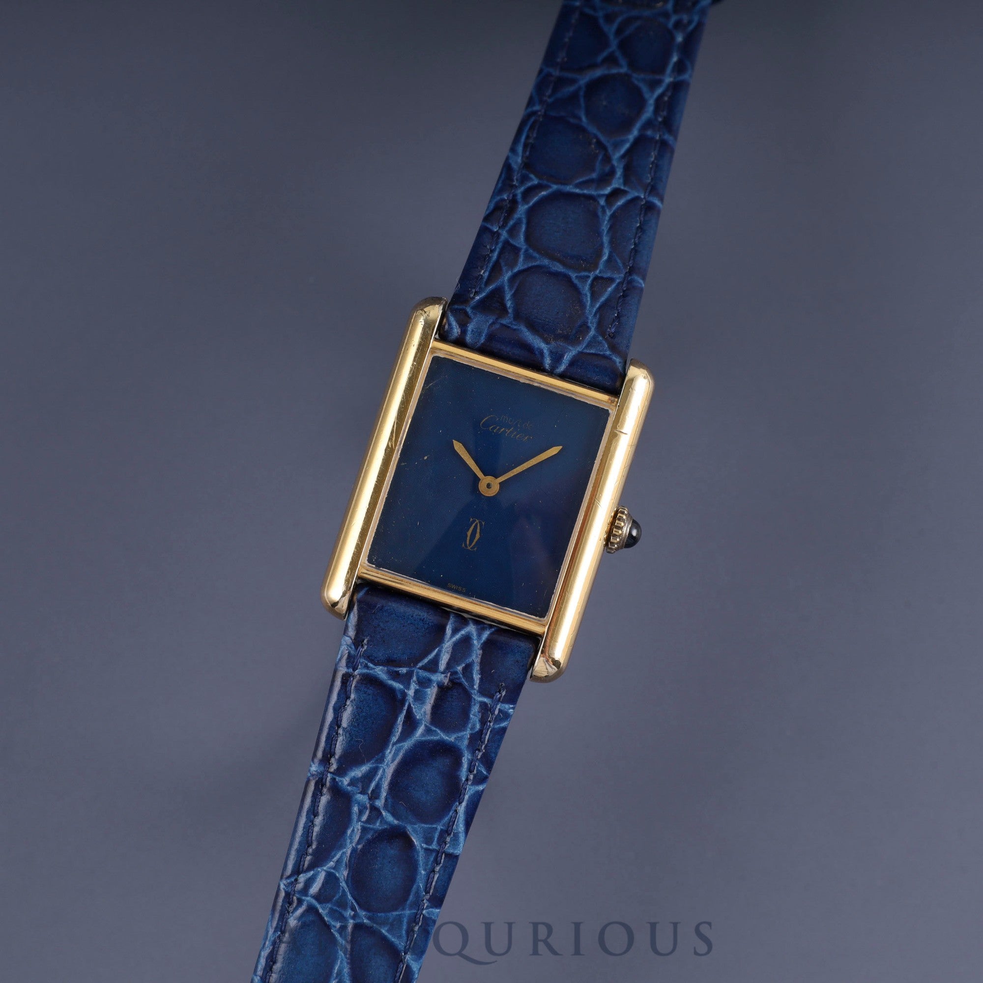 カルティエ マストタンク LM 手巻き Cal.78-1 SV925 革 純正尾錠(GP) ラピスラズリ文字盤 1976年頃~1981年頃 オーバーホール済み