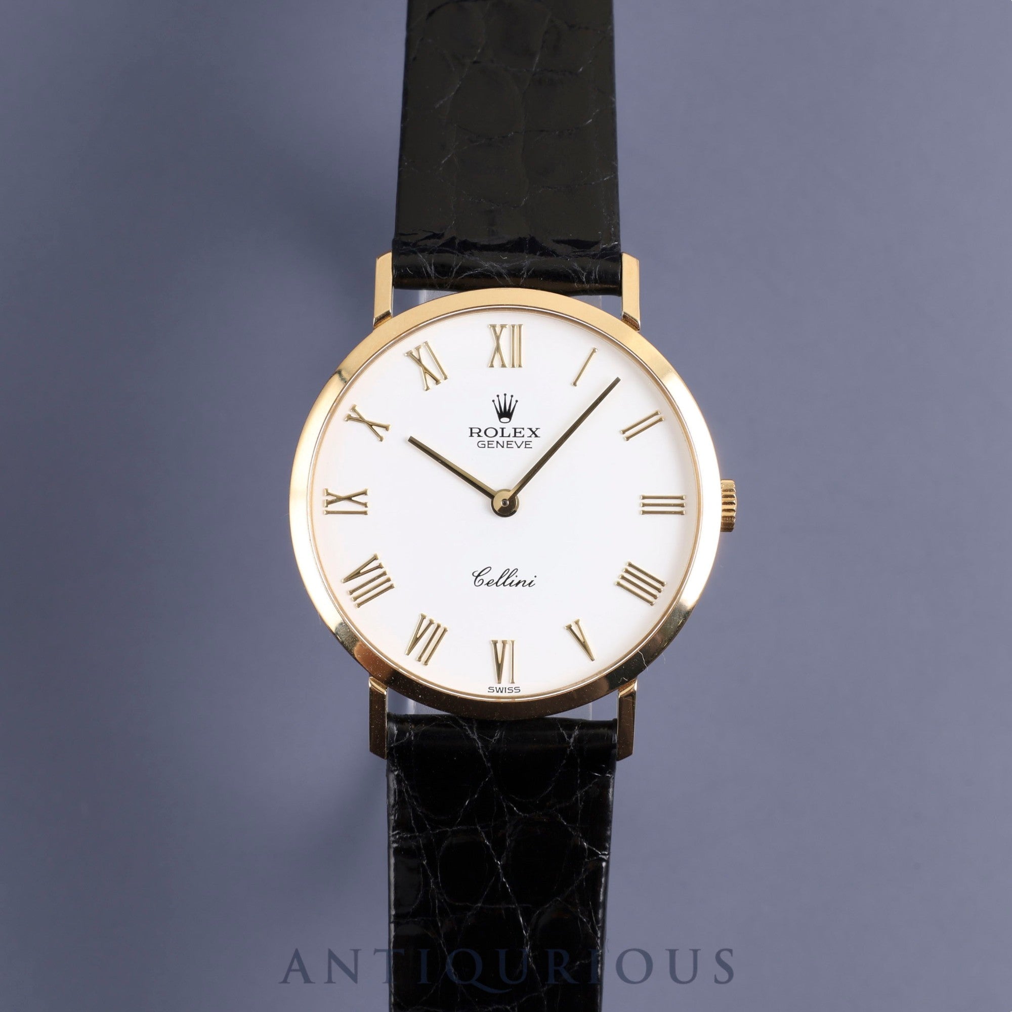 Rolex Cellini 4112 Manual winding Cal.1601 750YG Leather Genuine buckle (GP) White Roman dial 32mm N series (1991) Overhauled