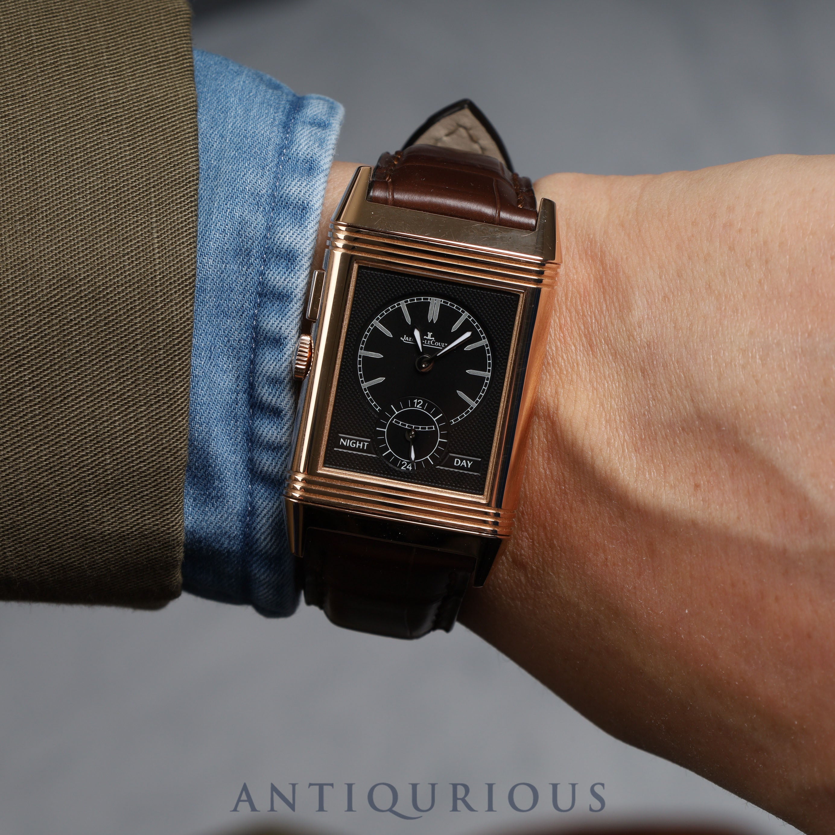 ジャガー・ルクルト グランドレベルソウルトラスリムデュオ 278.2.54/Q3782520 手巻き Cal.854 PG 革 純正尾錠(750)シルバー/ブラック文字盤 箱 保証書 (2017年)