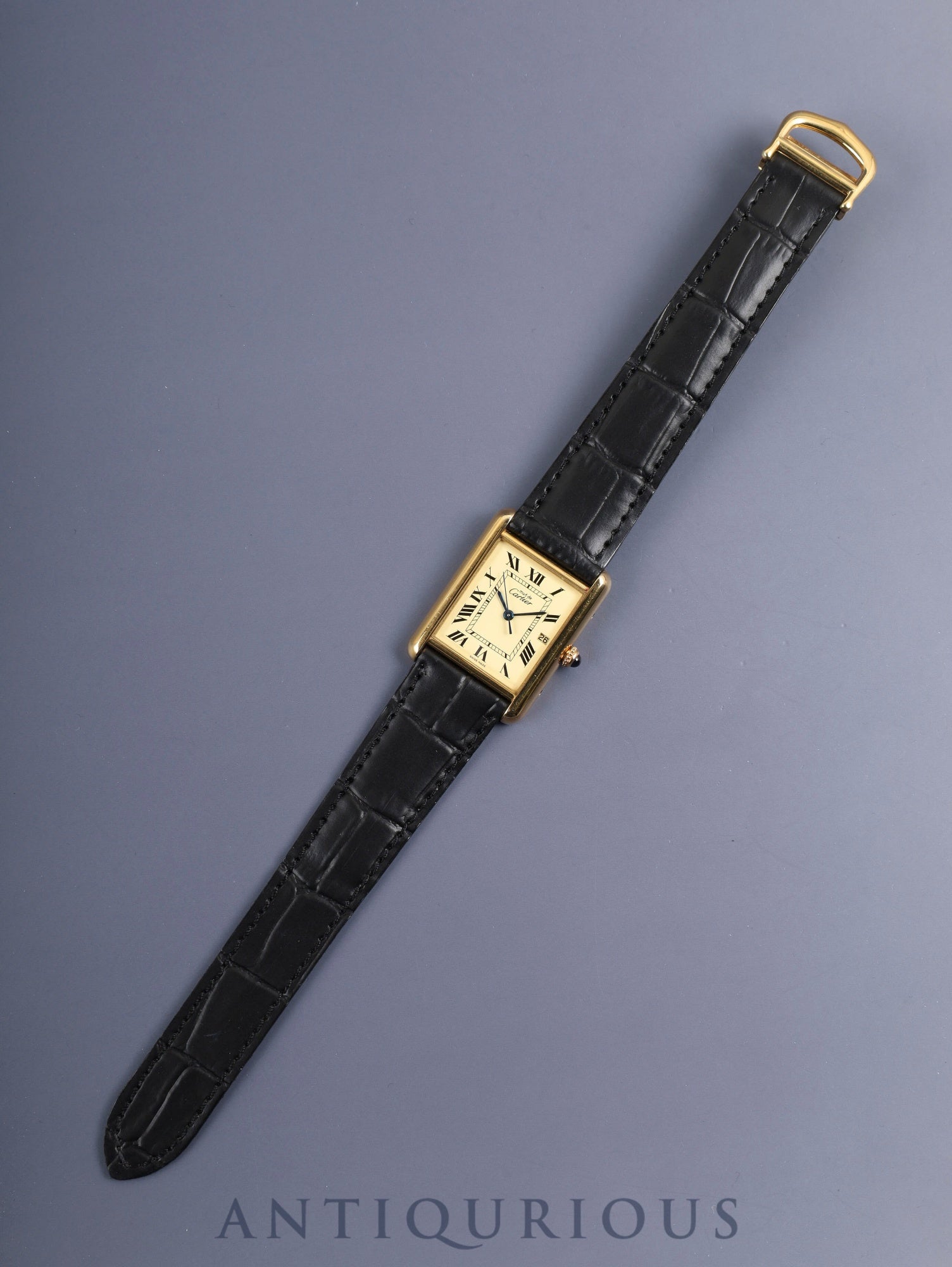 Cartier Must Tank GM (XL) W1017454 / 2413 Quartz Cal.687 SV925 Leather Genuine D-Buckle (GP) Ivory Roman Dial (SWISS MADE) Overhauled