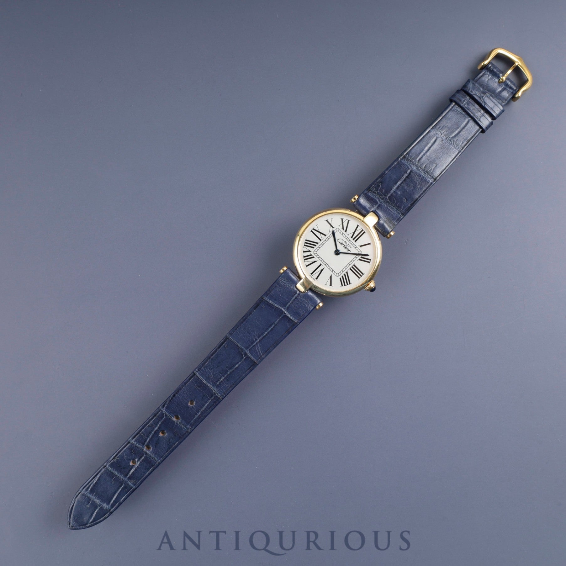 Cartier Must Vendôme VLC LM W1005454 / 590003 Quartz Caliber - SV925 Leather Strap with Genuine GP Buckle, Opalescent Dial, Completely Serviced at a Cartier Boutique