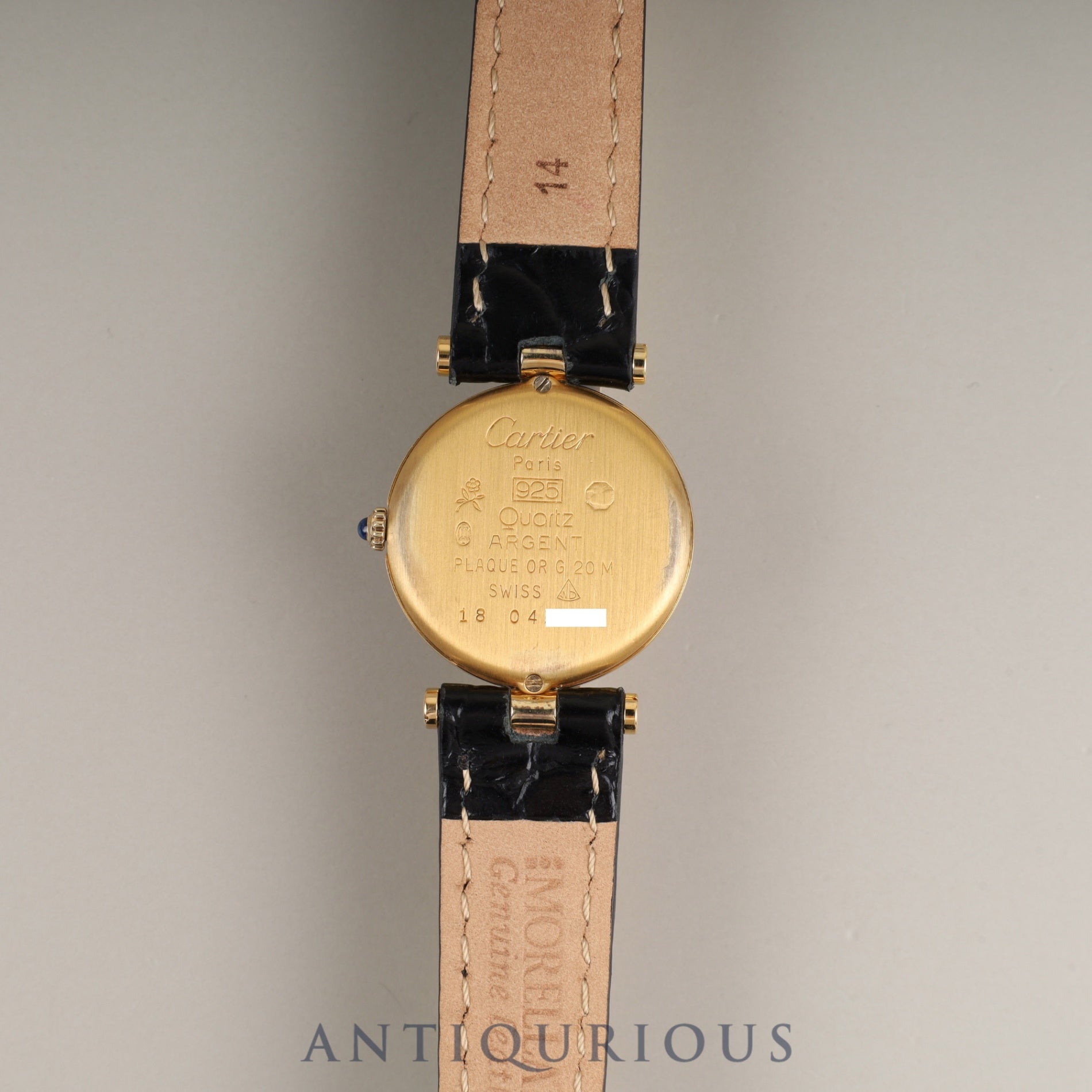 Cartier Must Vendôme VLC SM Quartz Cal.81 SV925 Leather Strap with Genuine GP Buckle, Black Roman Dial, Overhauled