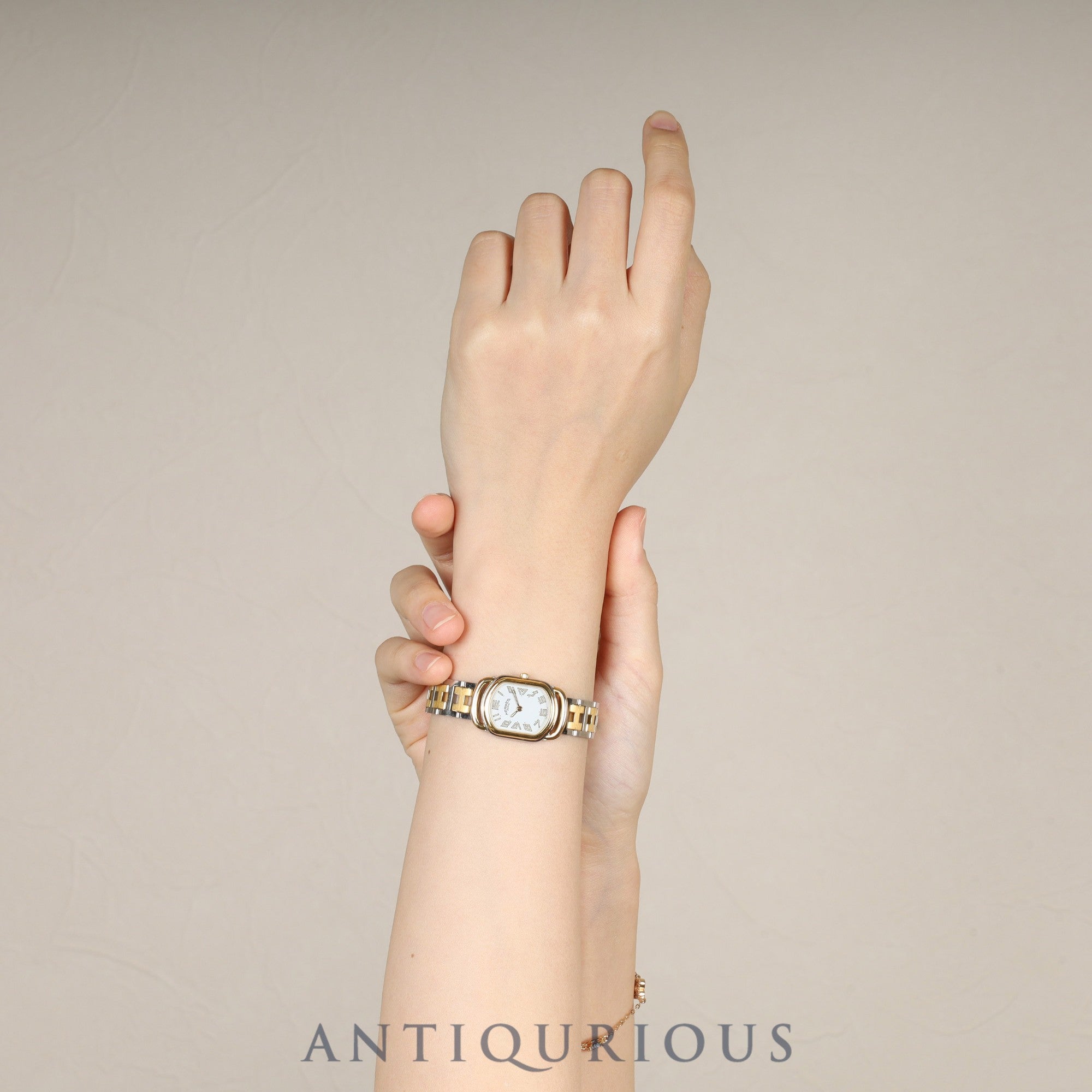 エルメス ラリー RA1.240 クォーツ Cal.976.001 SS/GP SS/GP ホワイト文字盤 オーバーホール済み