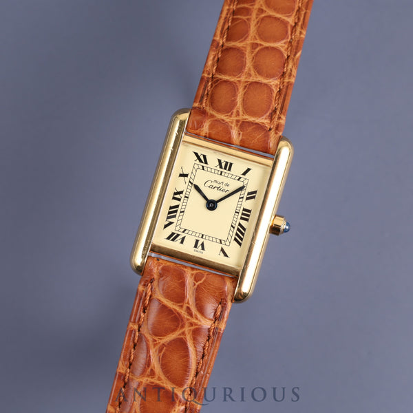 Cartier Must Tank SM 3 66001 Quartz Cal.157 925 Leather Genuine Buckle (GP) Ivory Roman Dial Overhauled and Finished to Like New