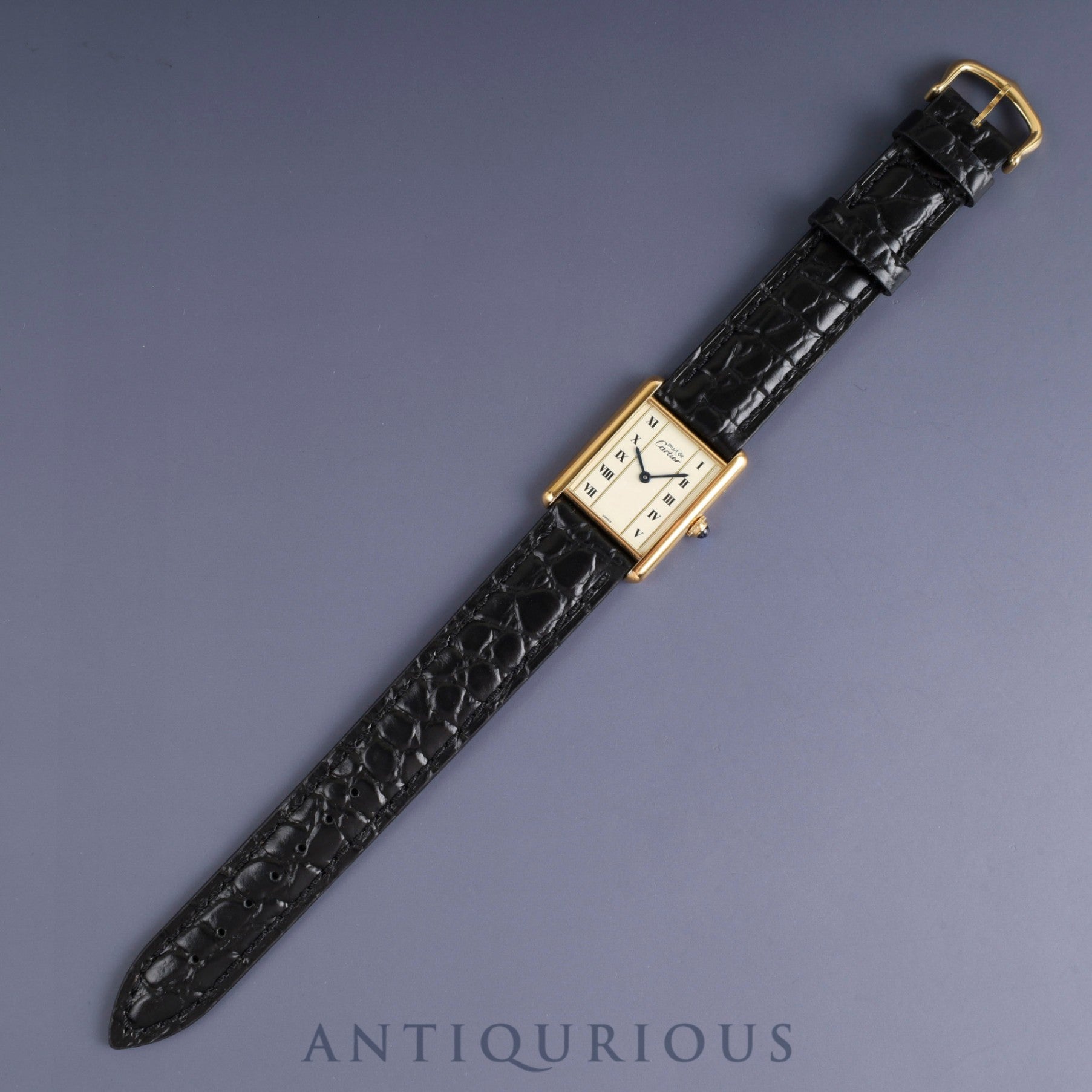 Cartier Must Tank LM 590005 Quartz Cal.90 SV925 Leather Genuine Buckle (GP) Straight Roman Dial Overhauled