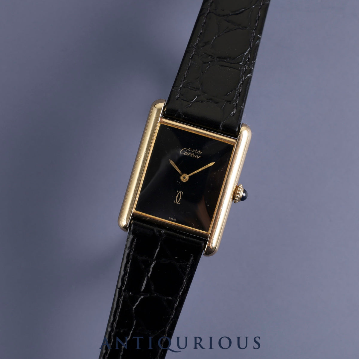 Cartier Must Tank LM Manual winding Cal.78-1 SV925 Leather Genuine buckle Onyx dial Overhauled