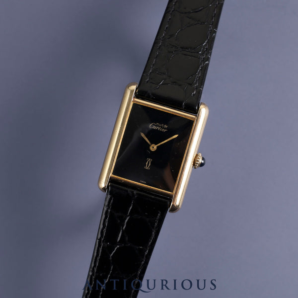 Cartier Must Tank LM Manual winding Cal.78-1 SV925 Leather Genuine buckle Onyx dial Overhauled