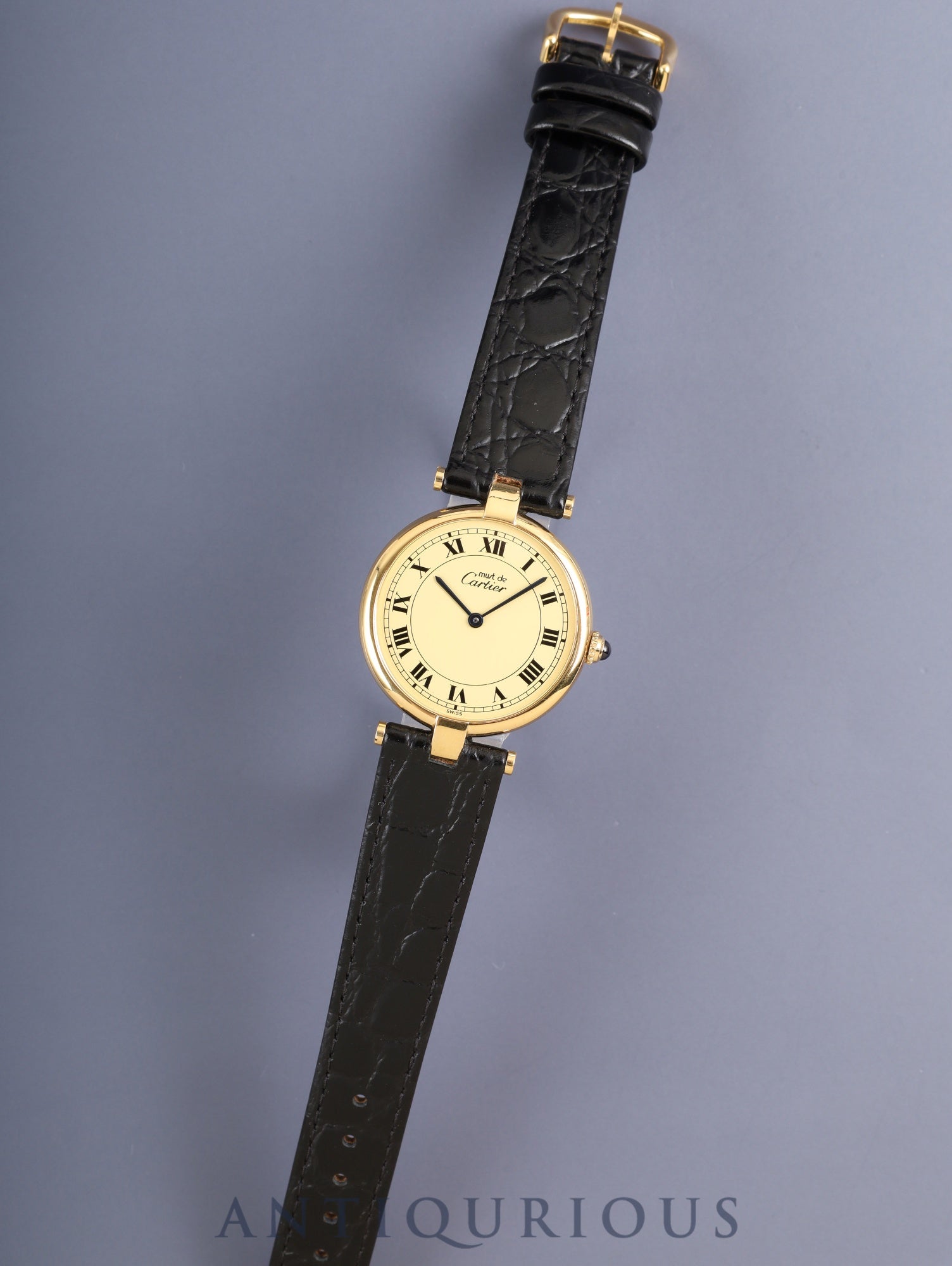 カルティエ マスト ヴァンドーム VLC LM 590003 クォーツ Cal.90 SV925 革 純正尾錠 アイボリーローマン文字盤 箱 冊子 保証書 オーバーホール済み