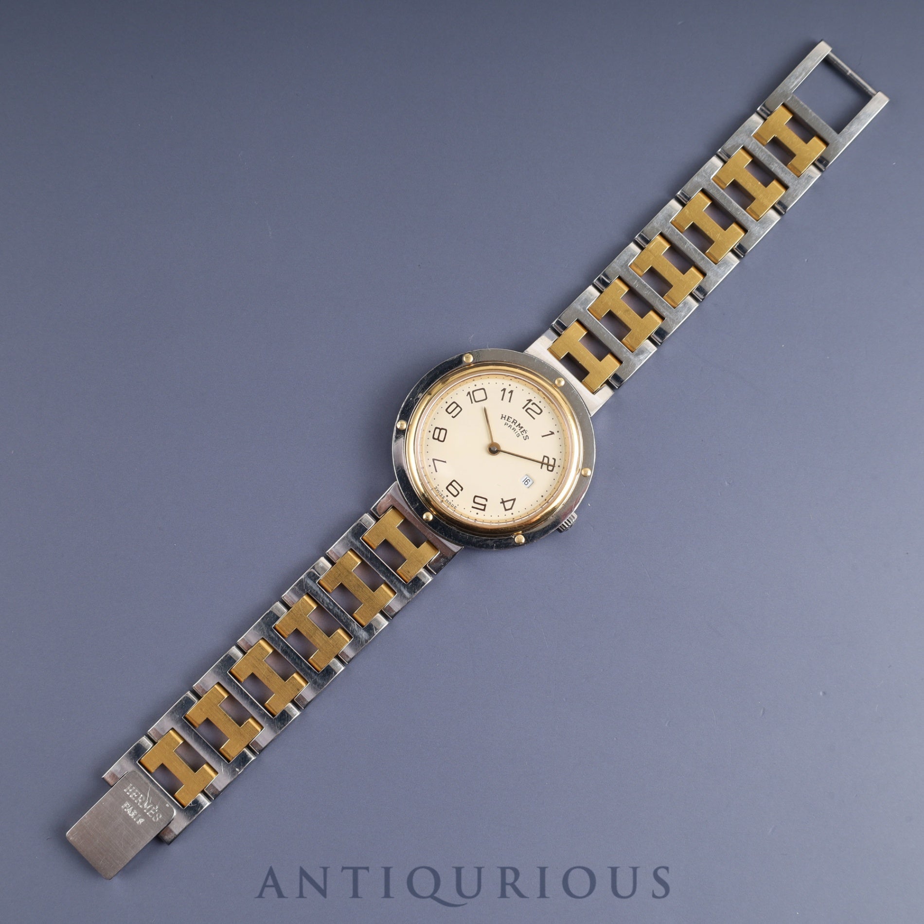 エルメス クリッパー 54.03 クォーツ SS/GP SS/GP アイボリー文字盤 タグ 保証書(無記名)オーバーホール済み