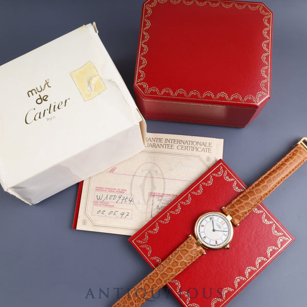 Cartier Must Vendome VLC LM W1009754 / 1861 Quartz Cal.690 SV925 Leather Genuine D Buckle (GP) Arabic CC Dial Box Warranty (1997) Overhauled