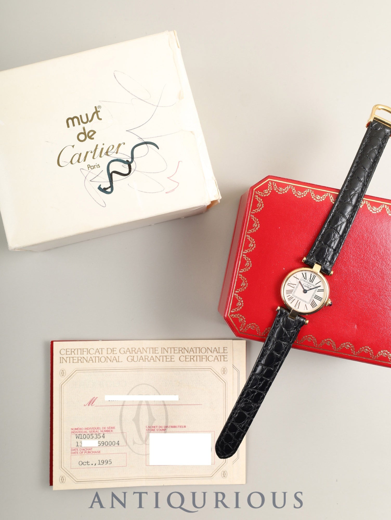 カルティエ マスト ヴァンドーム VLC SM W1005354 / 590004 クォーツ Cal.90 SV925 革 純正Dバックル(GP)オパラン文字盤 箱 冊子 保証書(1995年) オーバーホール済み