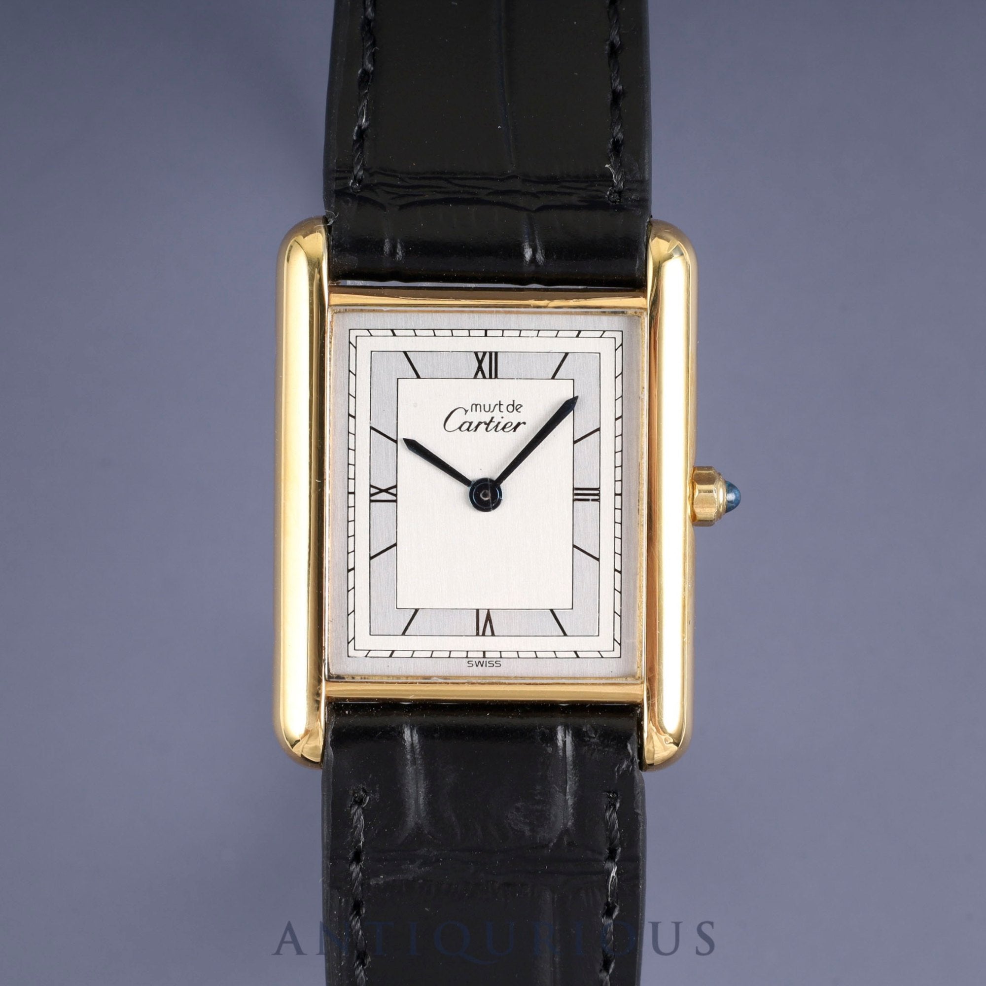 カルティエ マストタンク LM 6 81006 クォーツ Cal.81 SV925 革 純正尾錠(GP) シルバー飛びローマン文字盤(SWISS表記) オーバーホール済み