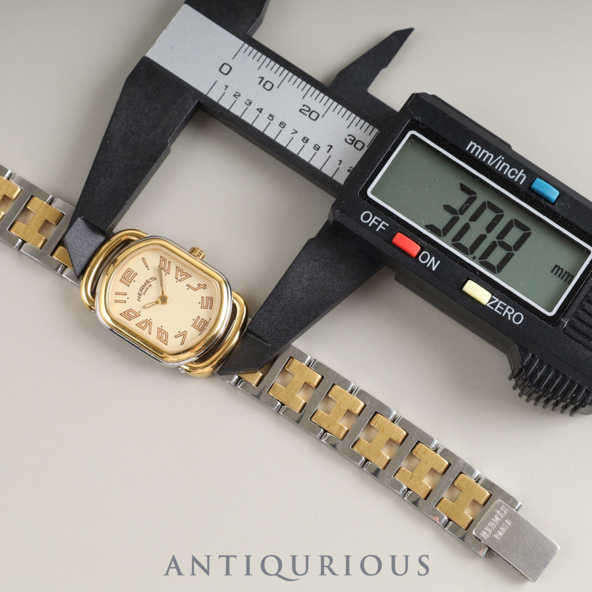Hermes Rally 77.03 Quartz Cal.976.001 SS/GP SS/GP Ivory Dial Box Booklet Overhauled