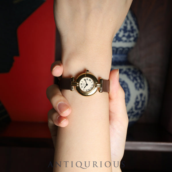 カルティエ マストコリゼ W1000653 / 590002 クォーツ Cal.90 SV925 革 純正尾錠(GP)アイボリーローマン文字盤 箱 冊子 保証書(1993年)オーバーホール済み