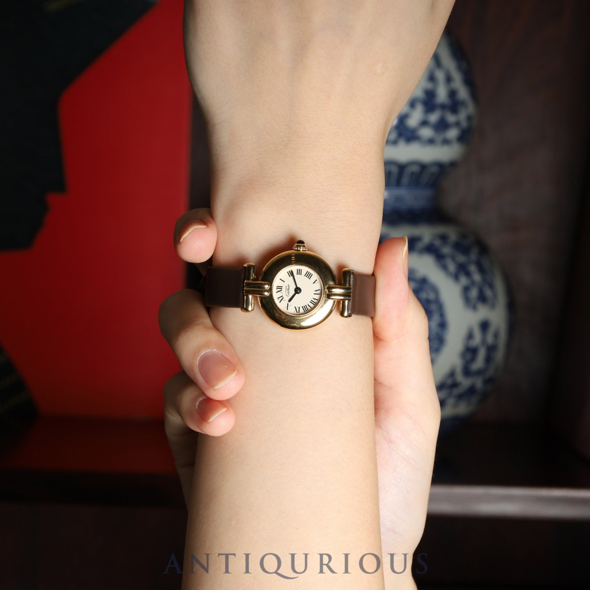 カルティエ マストコリゼ W1000653 / 590002 クォーツ Cal.90 SV925 革 純正尾錠(GP)アイボリーローマン文字盤 箱 冊子 保証書(1993年)オーバーホール済み