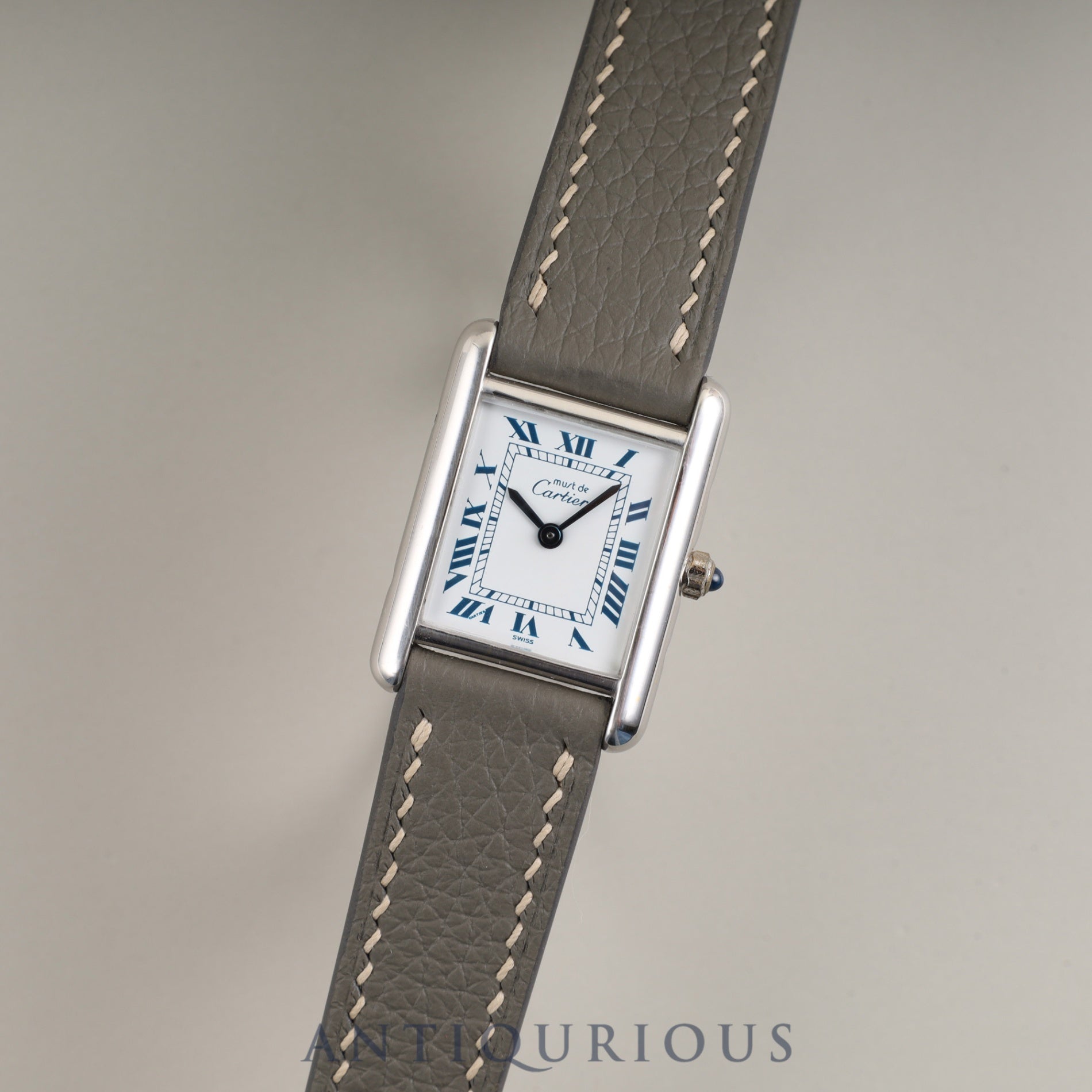 Cartier Must Tank SM 666001 Quartz Caliber 157 SV925 Leather Strap with Genuine Stainless Steel Buckle, White Roman Dial, Booklet, Warranty Card (1996), Overhauled and Finished to Like New