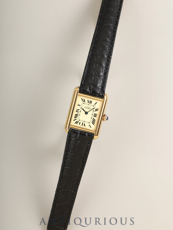 Cartier Must Tank MM 2415 Quartz Cal. 057 SV925 Leather Genuine D-buckle (GP) Ivory Roman Dial (SWISS MADE Marking) Box Booklet Warranty (2003) Overhauled