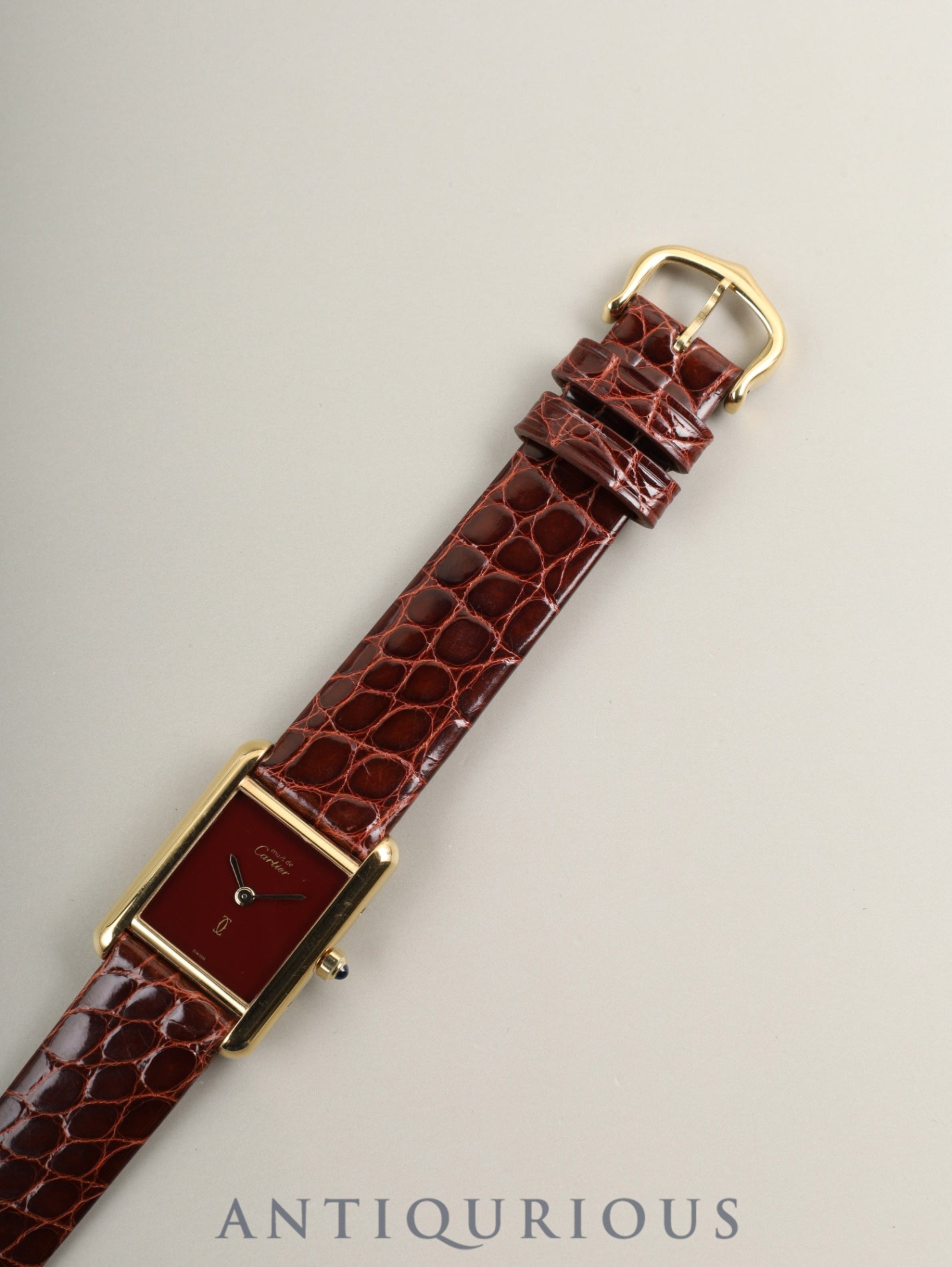 カルティエ マストタンク SM 366001 クォーツ SV925 革 純正ピンバックル(GP)ガーネットダイアル・ボルドー文字盤(SWISS表記)カルティエブティックにてコンプリートサービス(フルメンテナンス)済み