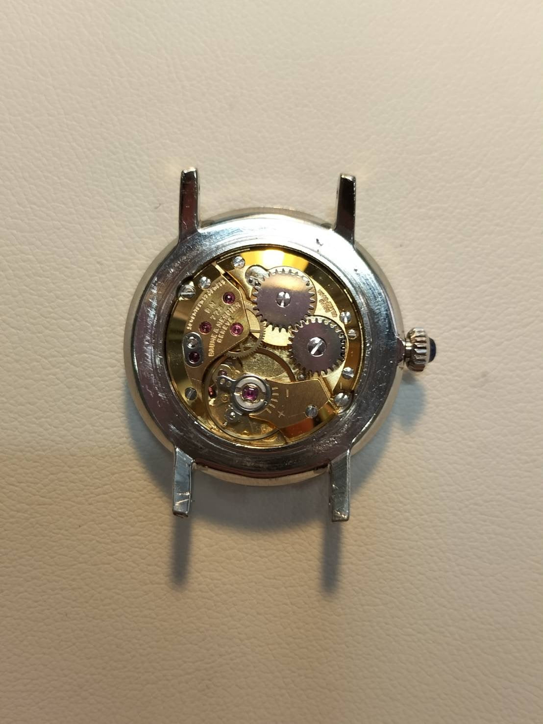 ボーム&メルシエ ラウンド 1612 手巻き SS 革 社外ピンバックル(SS) ブラック文字盤 オーバーホール済み