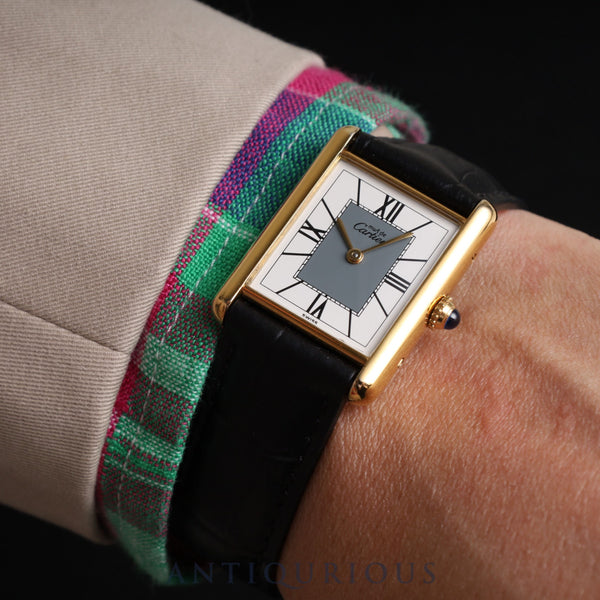 Cartier Must Tank LM 590005 Quartz Cal.90 SV925 Leather Genuine D-buckle (GP) Grey Roman dial Overhauled