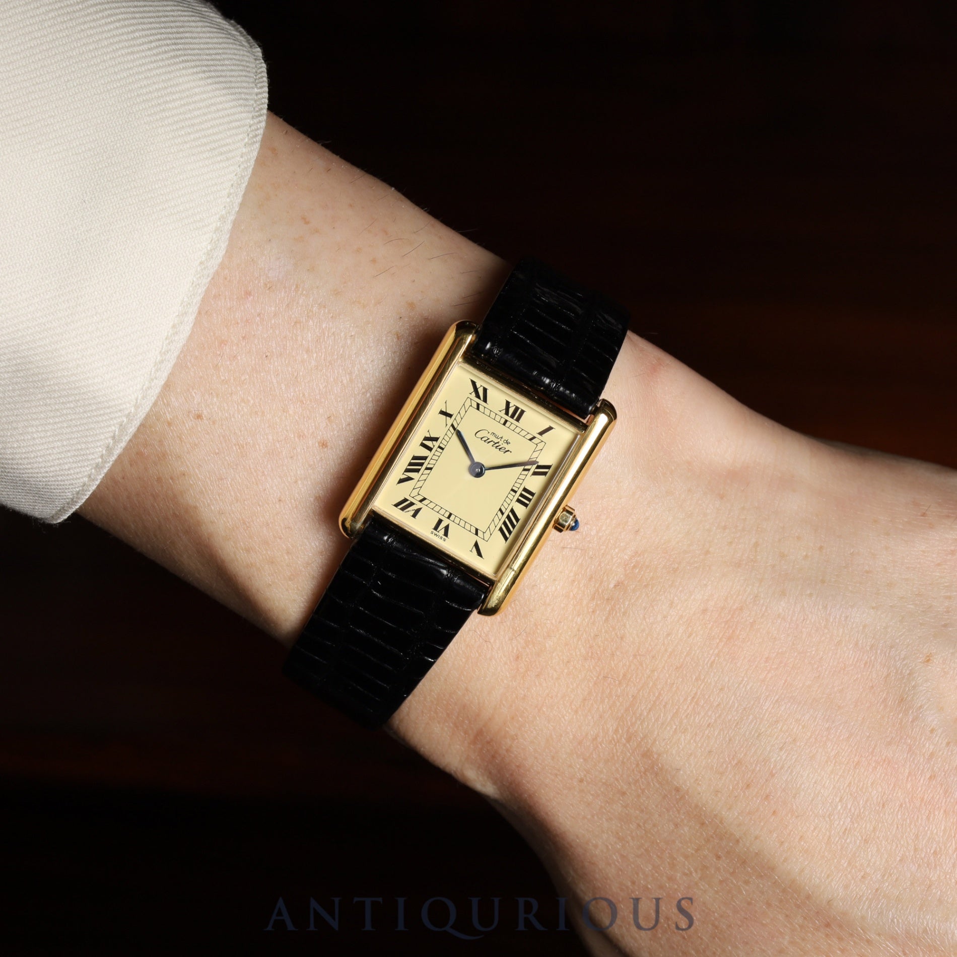 カルティエ マストタンク LM 6 81006 クォーツ Cal.81 925 革 純正尾錠(GP)アイボリーローマン文字盤 オーバーホール済み 新品仕上げ済み