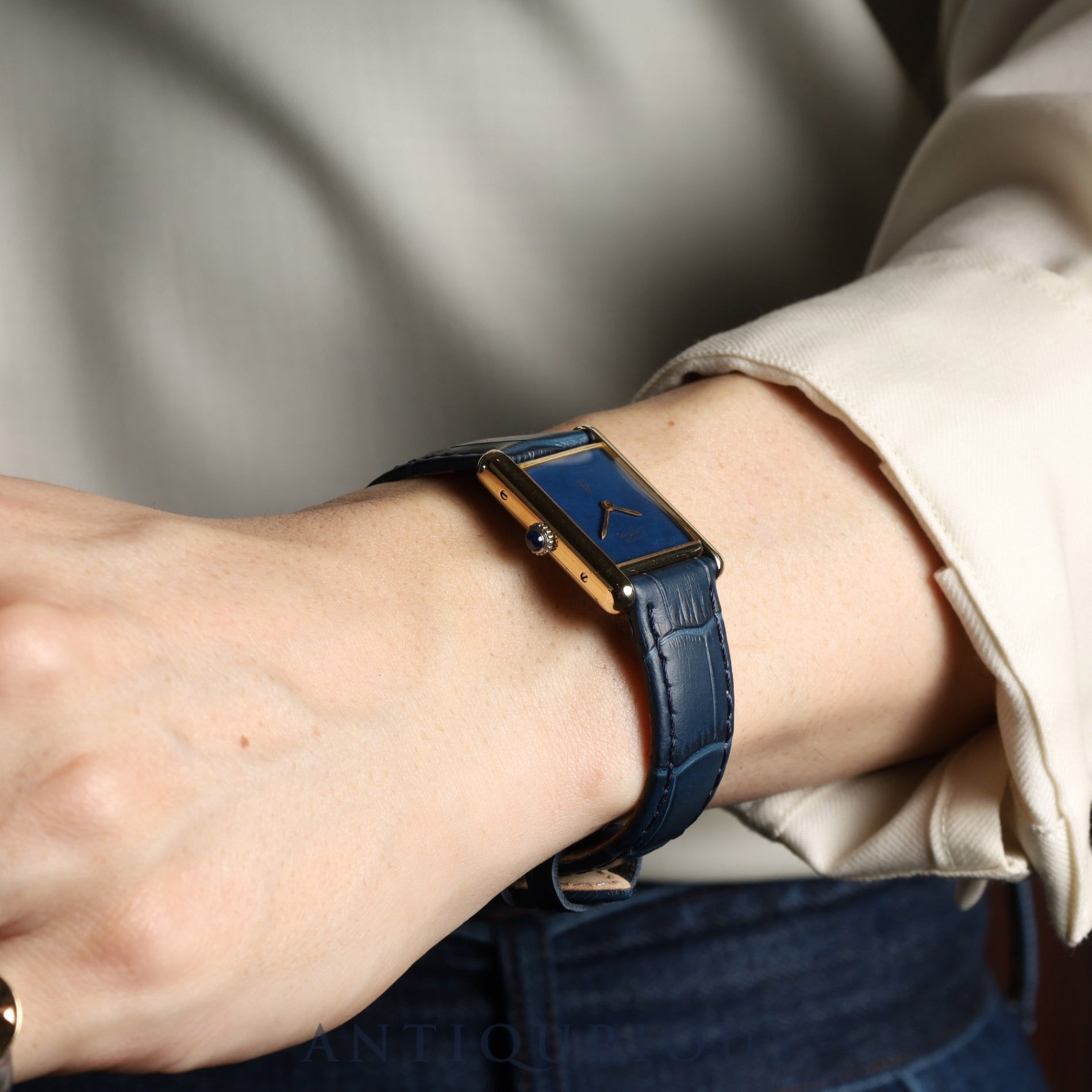 カルティエ マストタンク LM 手巻き Cal.-78-1 SV925 革 純正尾錠(GP)ラピスラズリ文字盤 オーバーホール済み