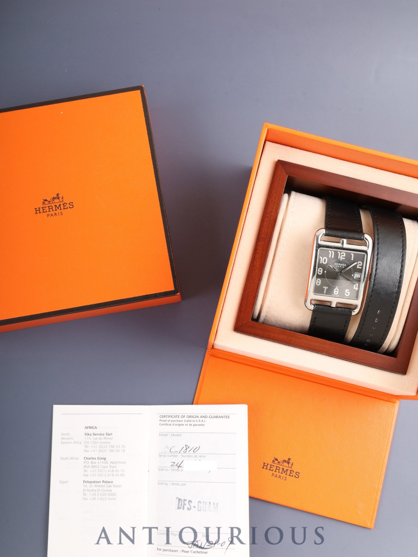 エルメス ケープコッド CC1.810 クォーツ SS 革 純正バックル(SS)グレーアラビア文字盤 箱 冊子 保証書(2009年)オーバーホール済み