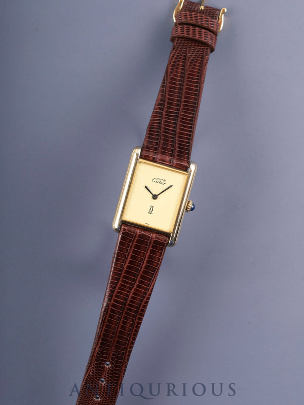 Cartier Must Tank LM Manual Winding Caliber 78-1 SV925 Leather Strap with Genuine GP Buckle Ivory Dial Circa 1976-Circa 1981 Overhauled