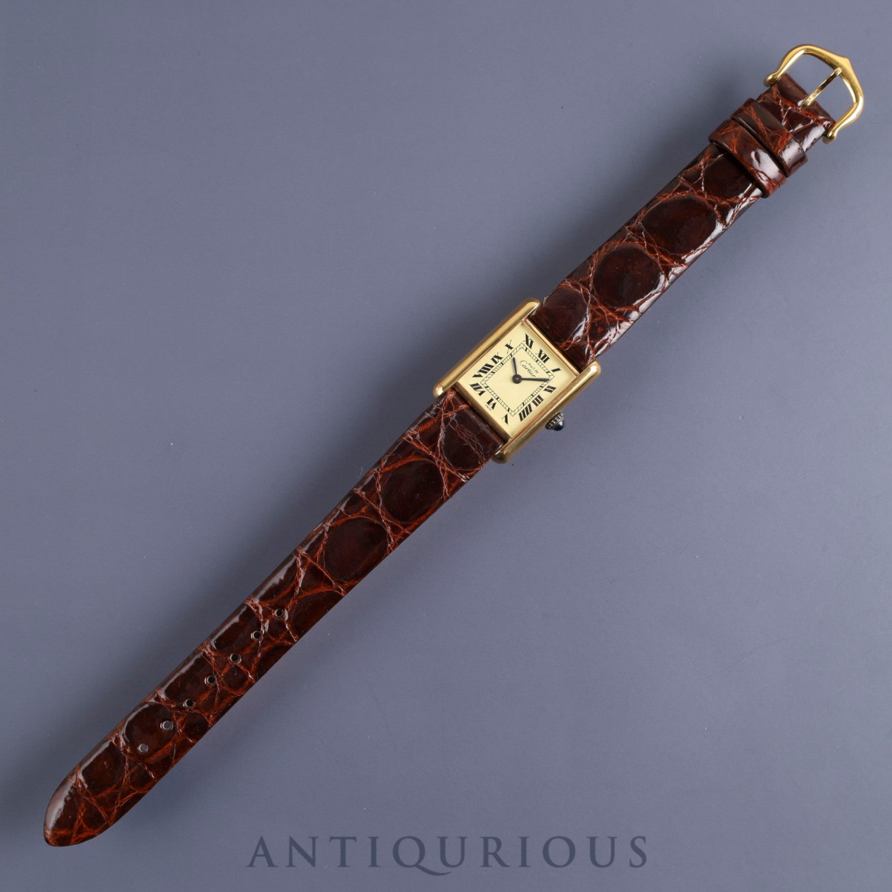 Cartier Must Tank SM Manual winding Cal.78-1 SV925 Leather Genuine buckle (GP) Ivory Roman dial Overhauled