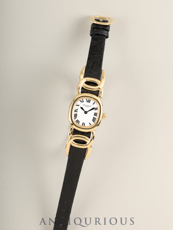 パテック・フィリップ ゴールデンエリプス 4830J クォーツ Cal.E15 750YG 純正レザーベルト 純正ピンバックル(750YG)ホワイトローマン オーバーホール済み